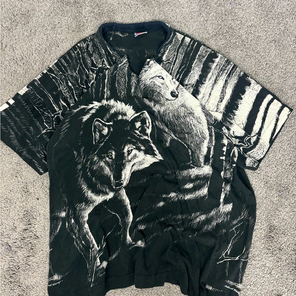 Fruit of the Loom Other - Vintage Single Stitch National Wildlife‎ Wolf All Over Print Double Sided Shirt